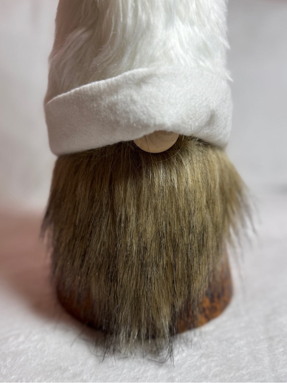 Rustic Faux Fur White & Brown Cone Gnome Home Decor Tree Topper Christmas New